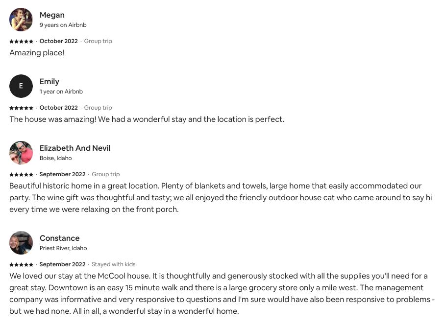 Historic guest reviews. 