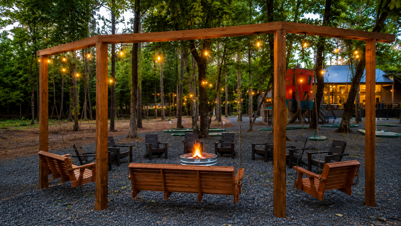 Outdoor Retreat: Gather around the fire pit under twinkling lights, perfect for starry nights!