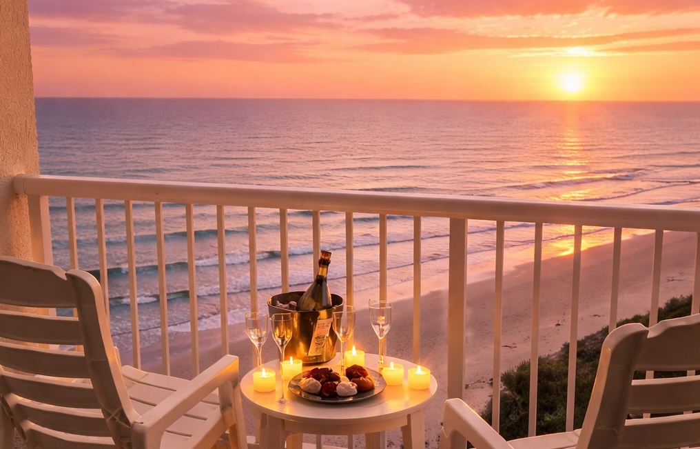 Oceanfront anniversary getaway balcony in Myrtle Beach
