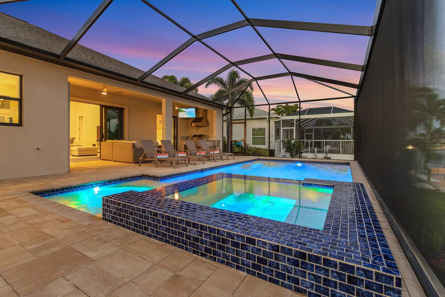 Unwind as the sun sets, with your own pool and spa as the backdrop! 