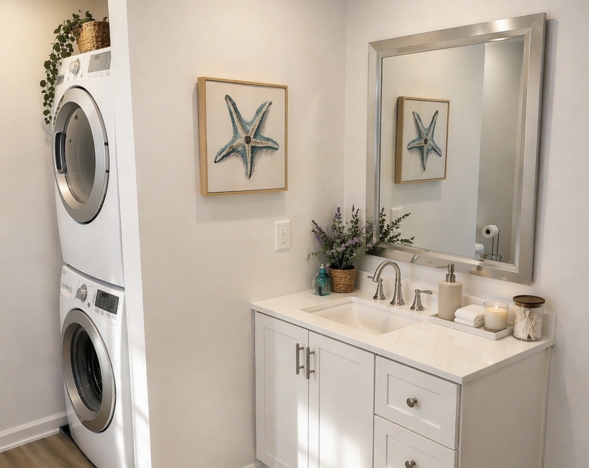 Step through your private en suite entry into a calm, coastal-inspired space designed for easy, comfortable stays.