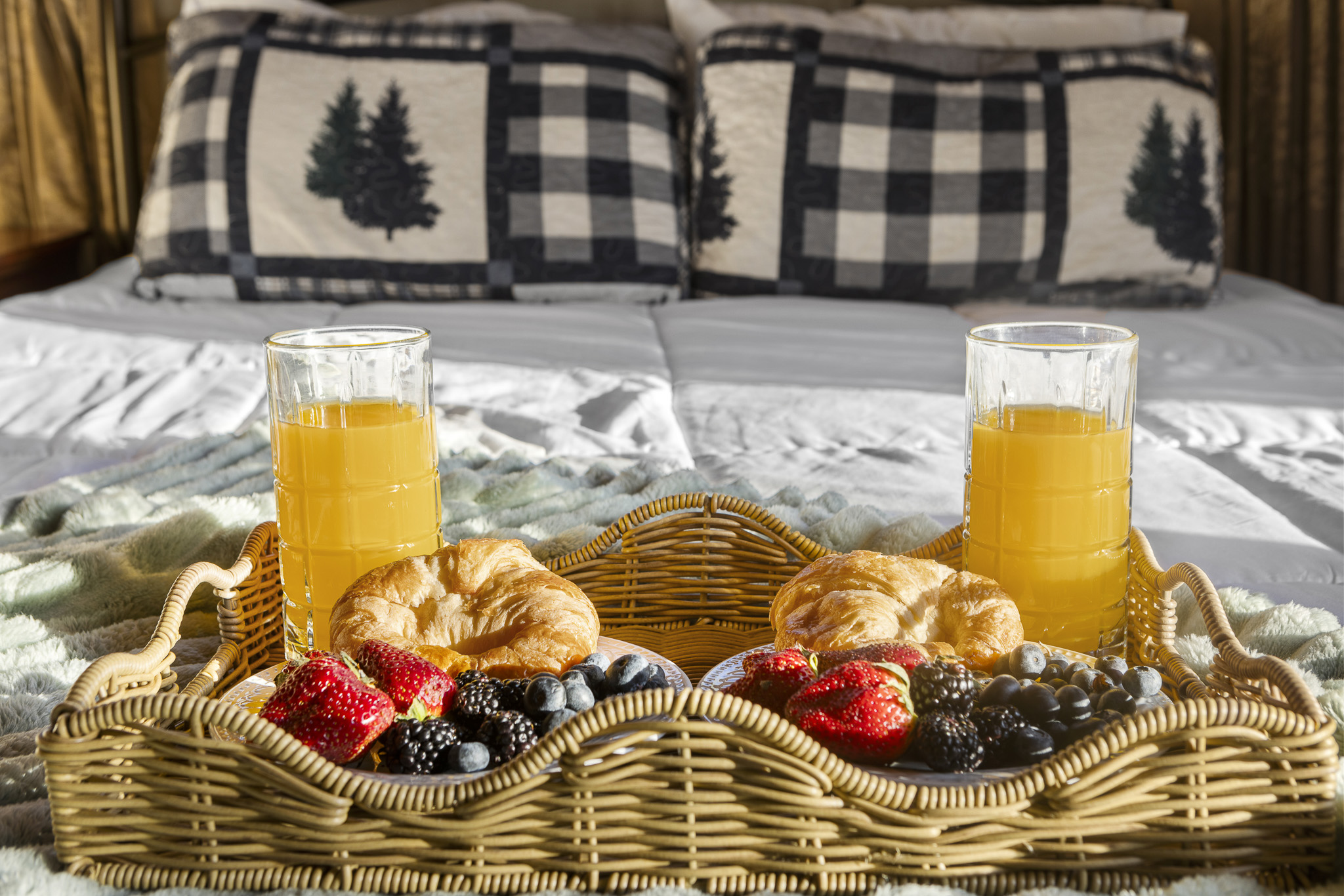 Breakfast In Bed: Delight in fresh pastries and fruit with mountain views from your serene retreat!

