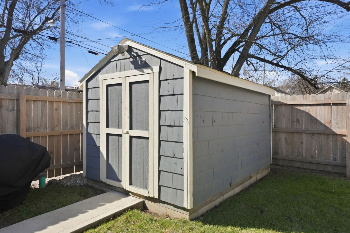 Outdoor storage shed available for added convenience during your stay