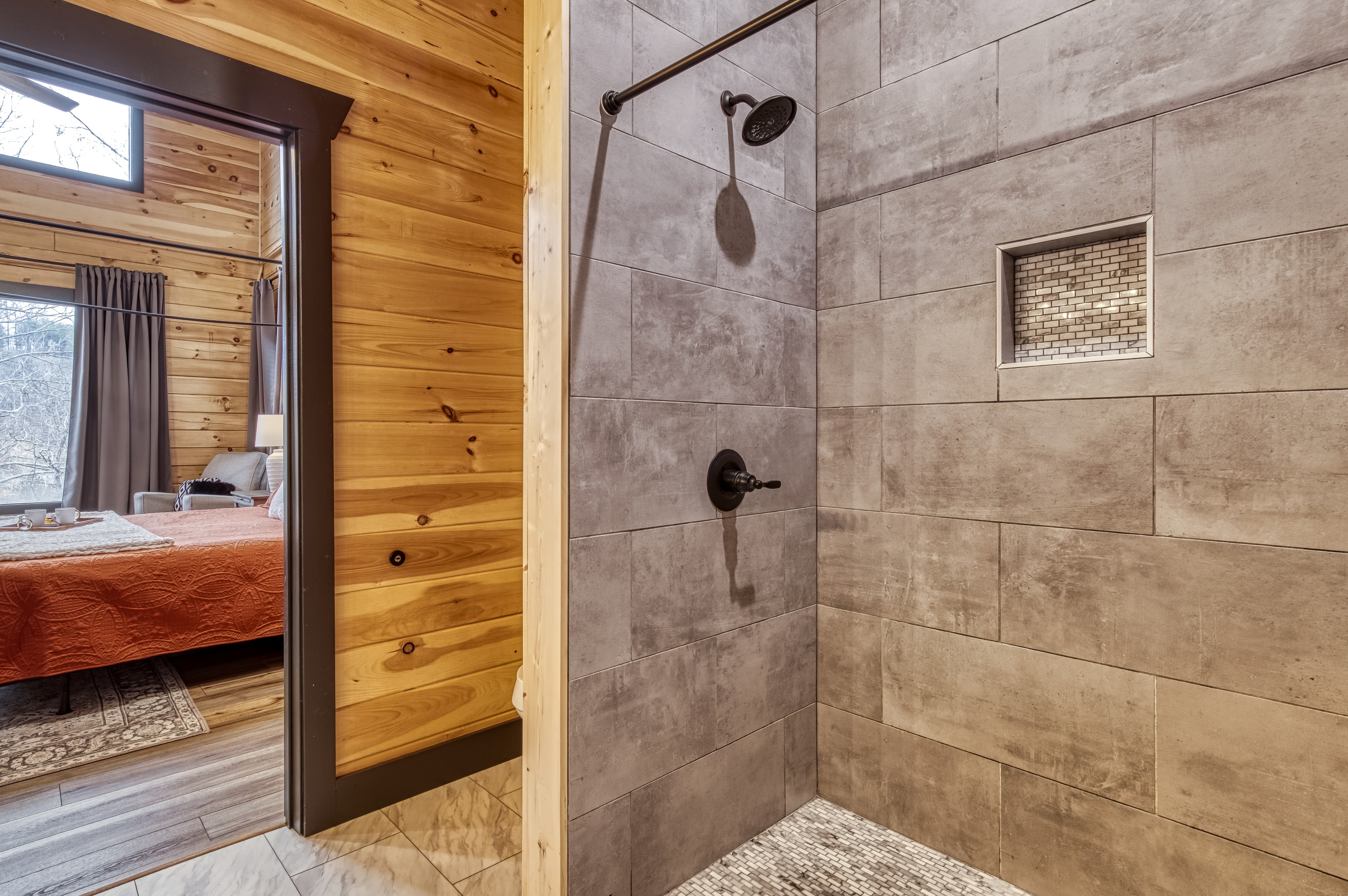 Full-size modern walk-in shower