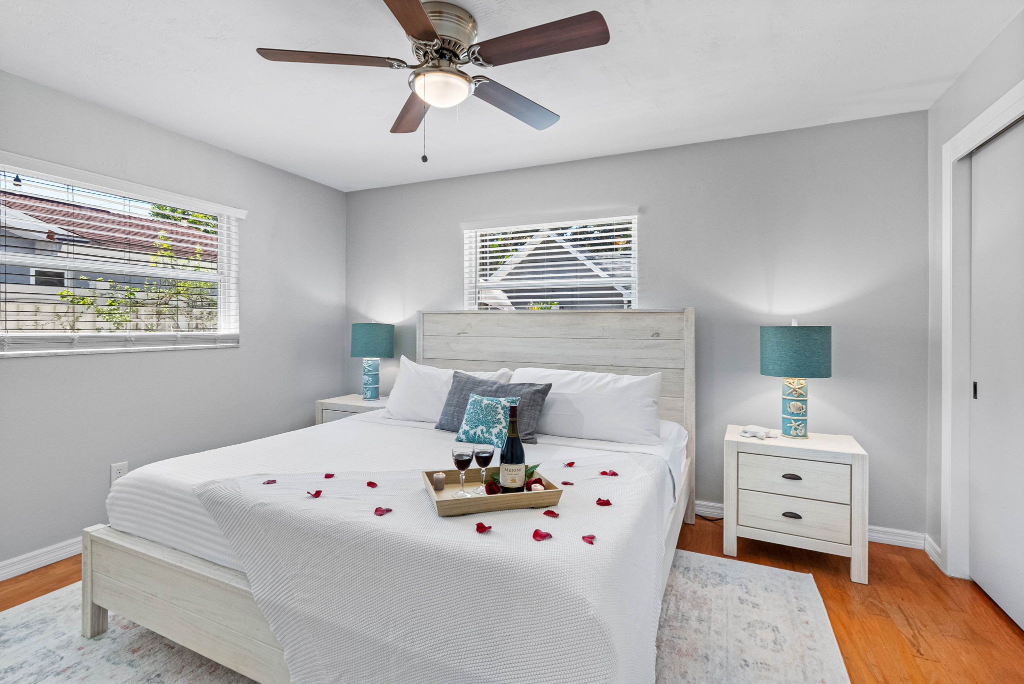 Designed for rest and rejuvenation, the master suite offers a luxury king bed, blackout blinds, and tasteful decor.