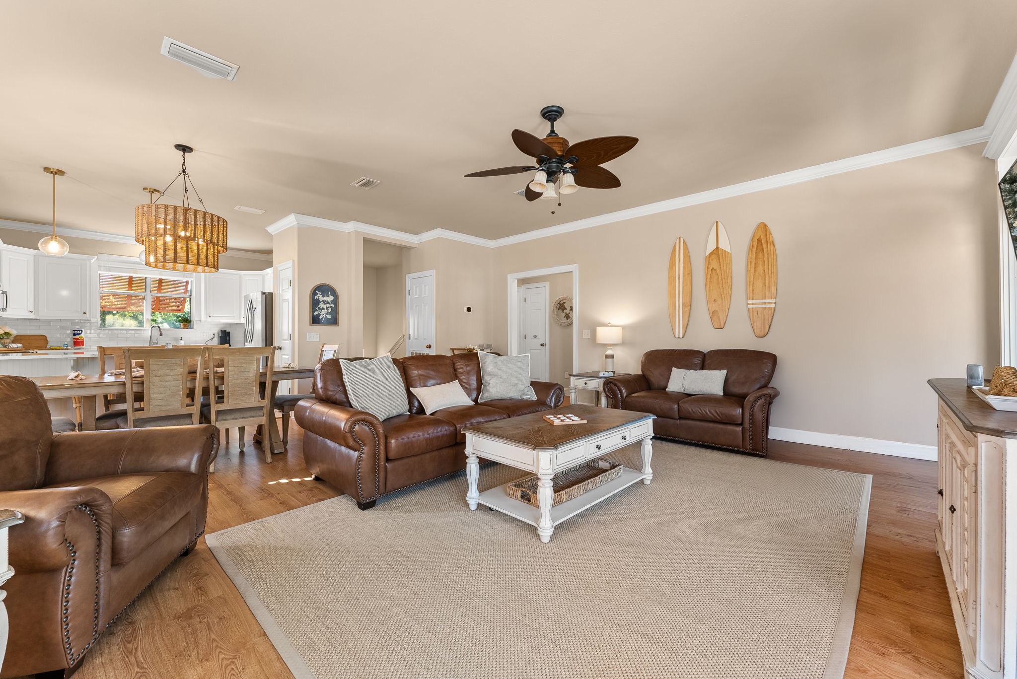 Spacious Living Room Flowing to Kitchen & Porch