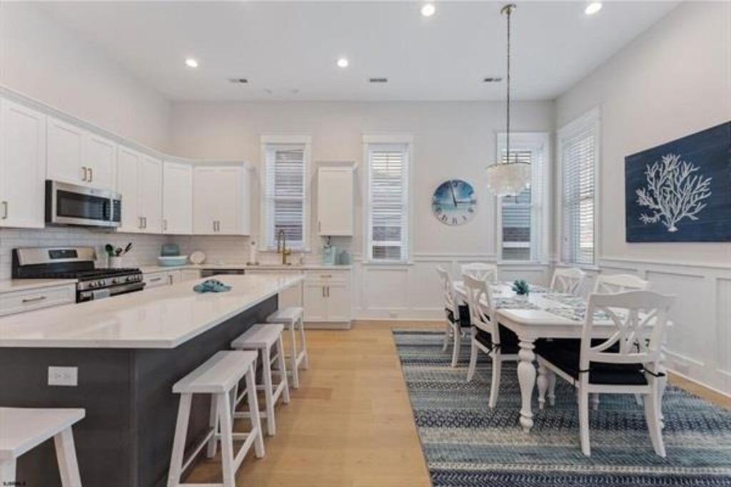 View of the kitchen and the dining area