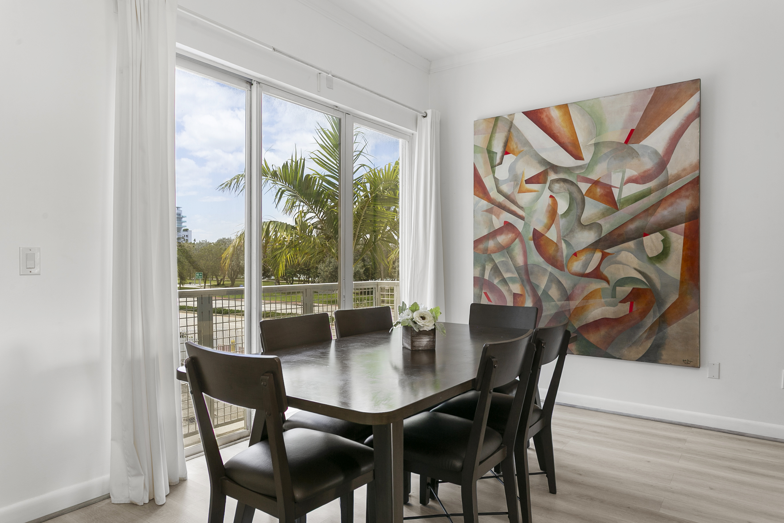 Large dining table with comfortable seating for six