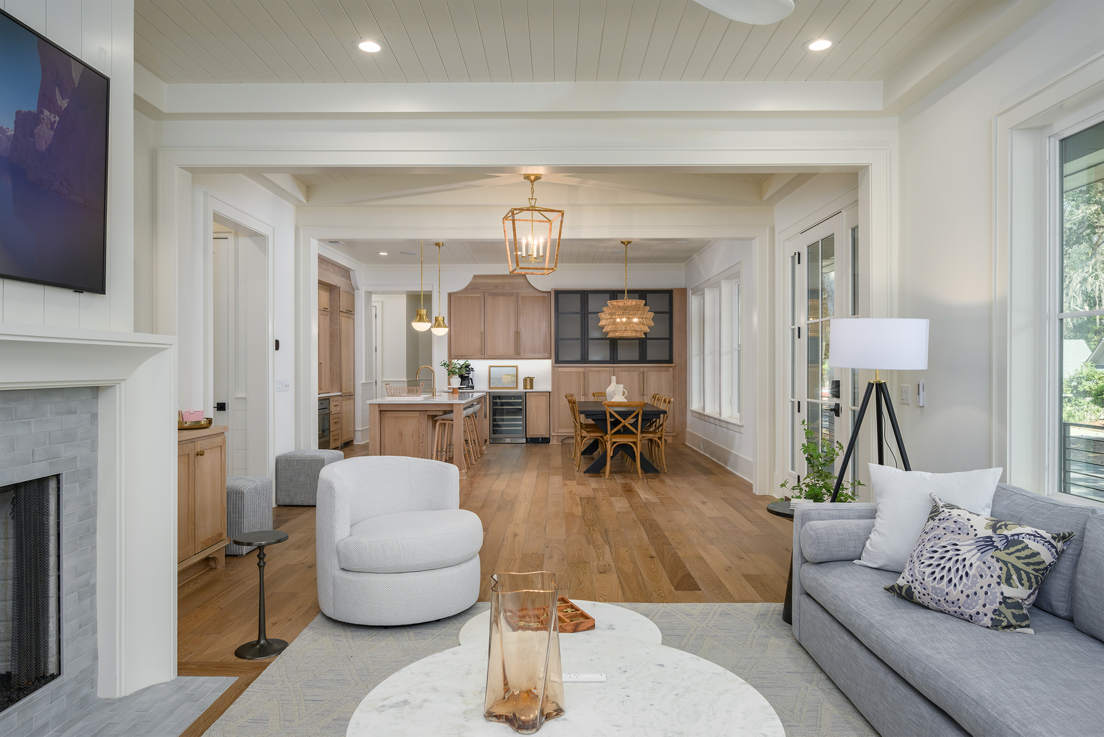 View of main floor living, dining room, and kitchen