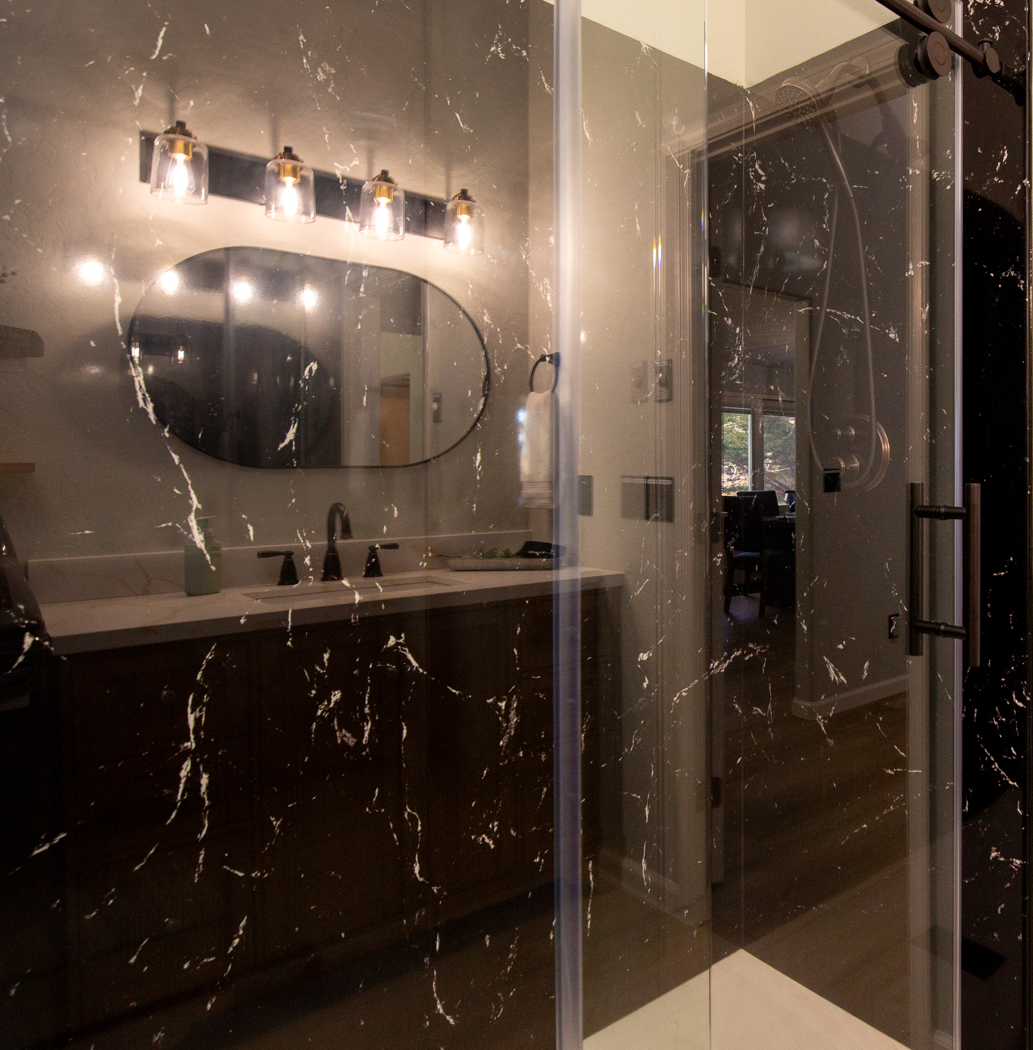 Shower with Reflection of Sink