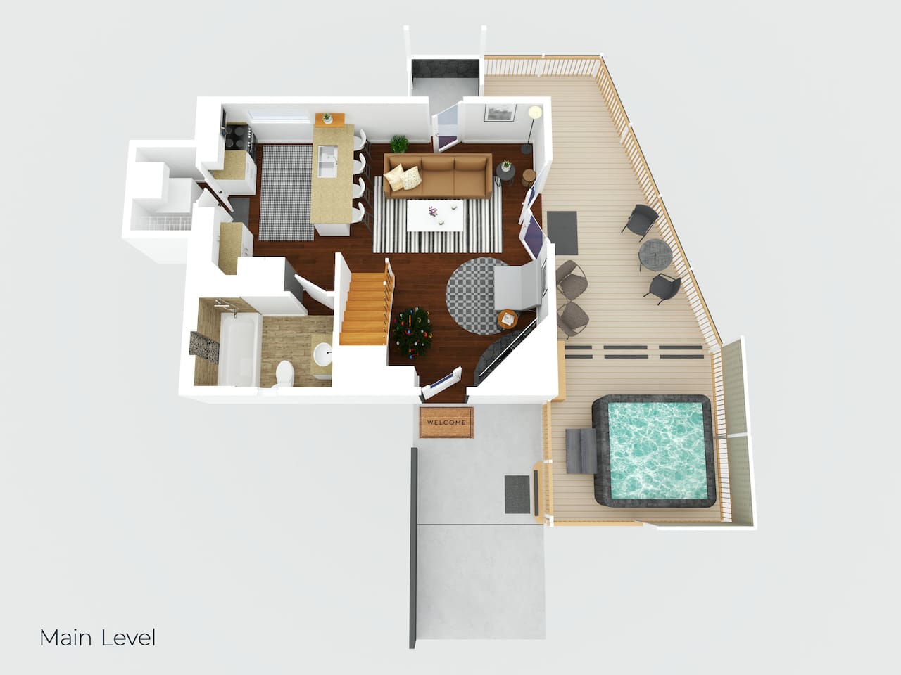 Downstairs layout of cottage.