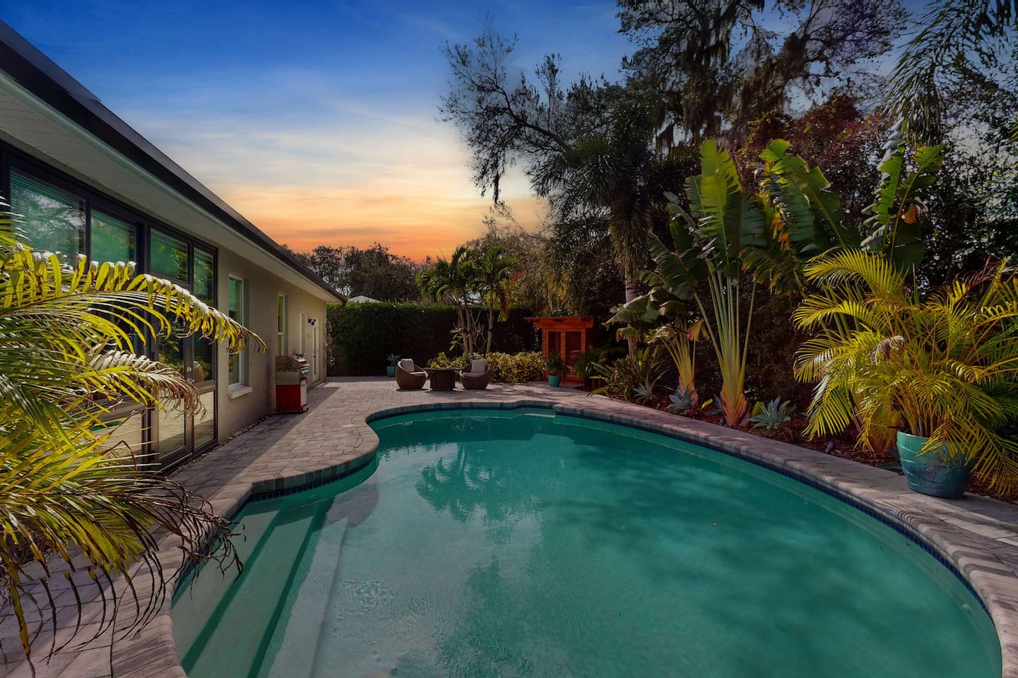 Sunset Natural Landscape Pool View 