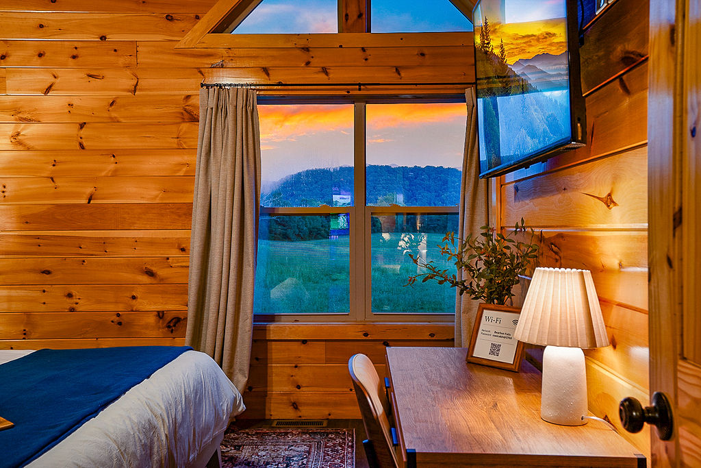 Workspace with a desk in the master bedroom with glimpses of Mt. LeConte on clear days.
