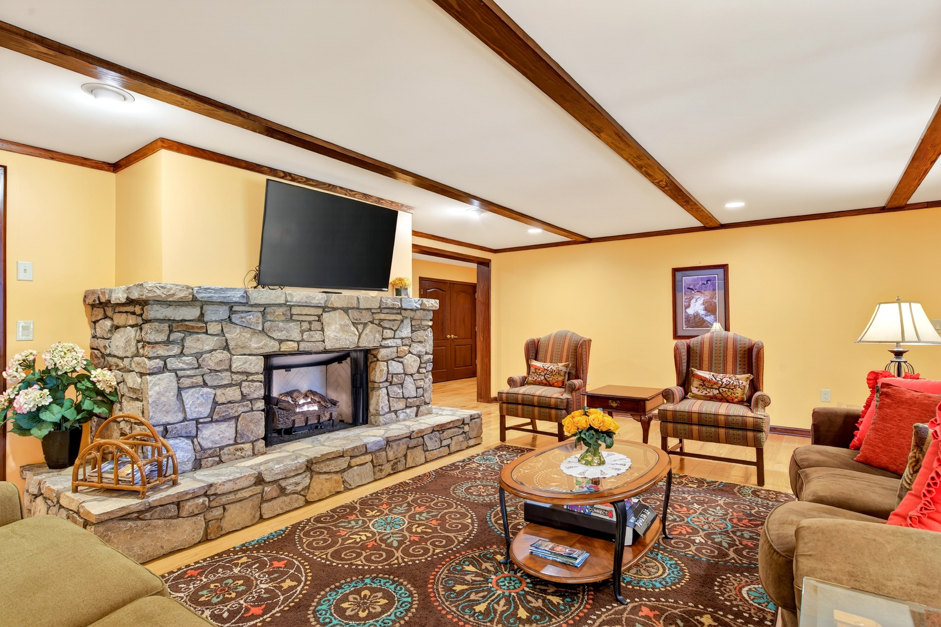 Gas fireplace in the lower level living room