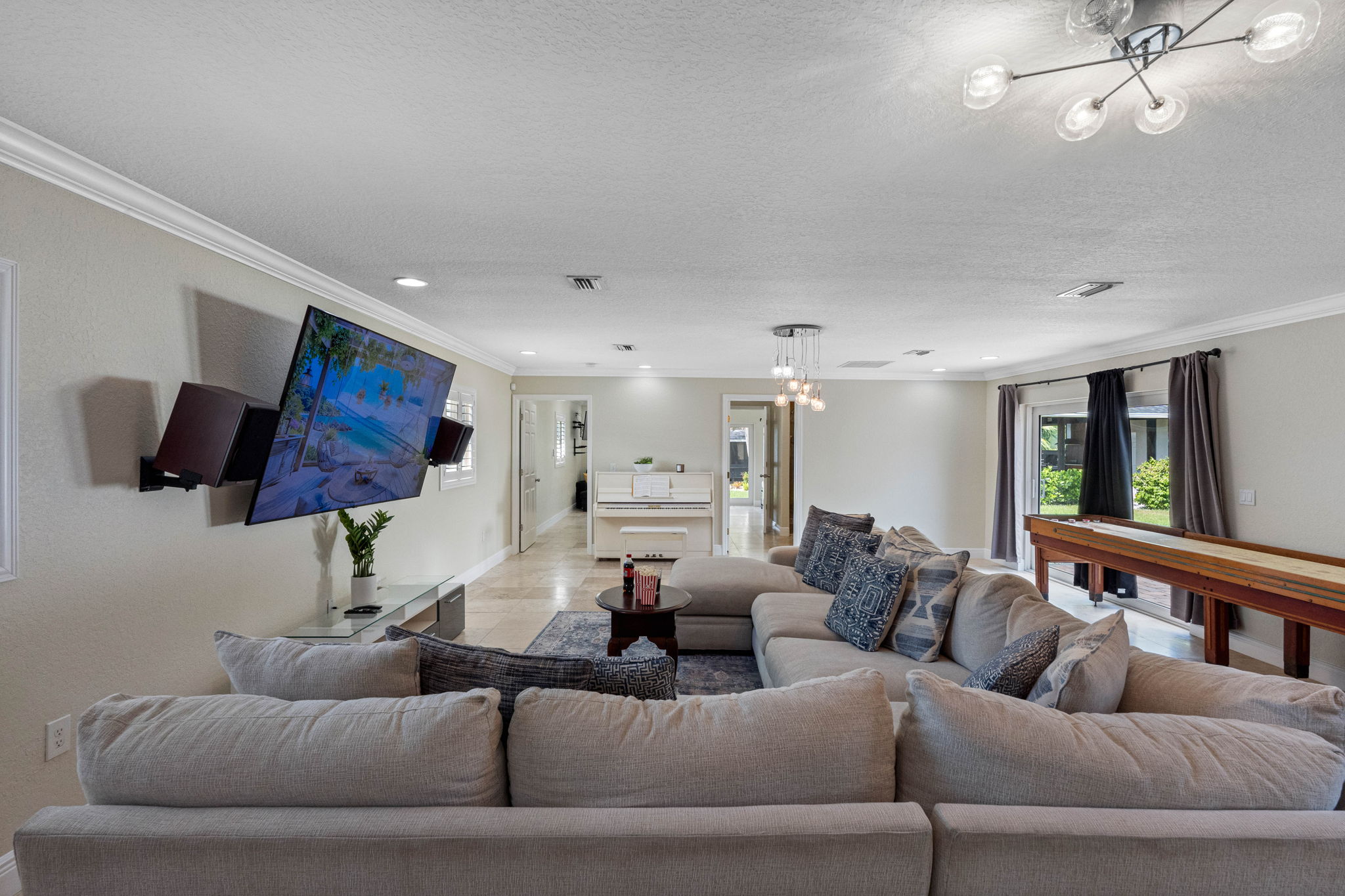 Whether you're gathering with family or enjoying a quiet moment alone, the soft seating and cozy ambiance make it an ideal spot to unwind.