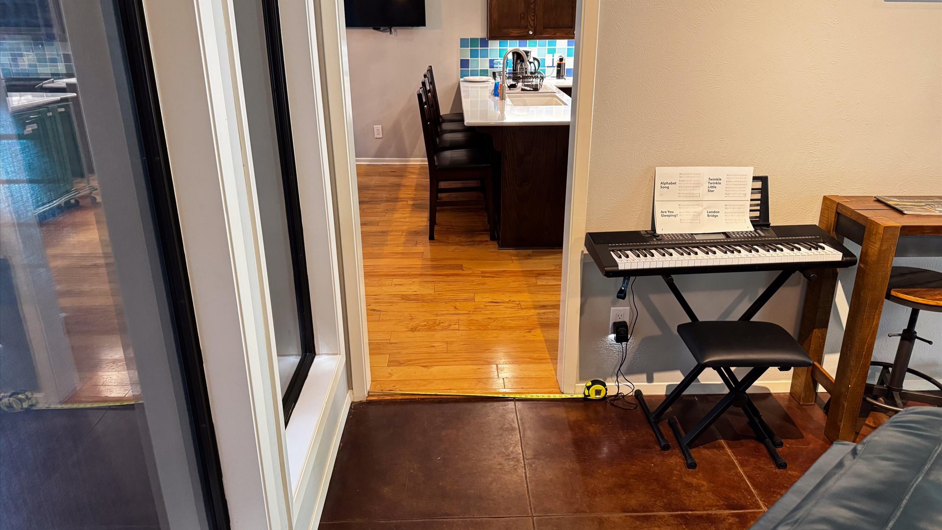 Walking from the Lobby area into the Kitchen.