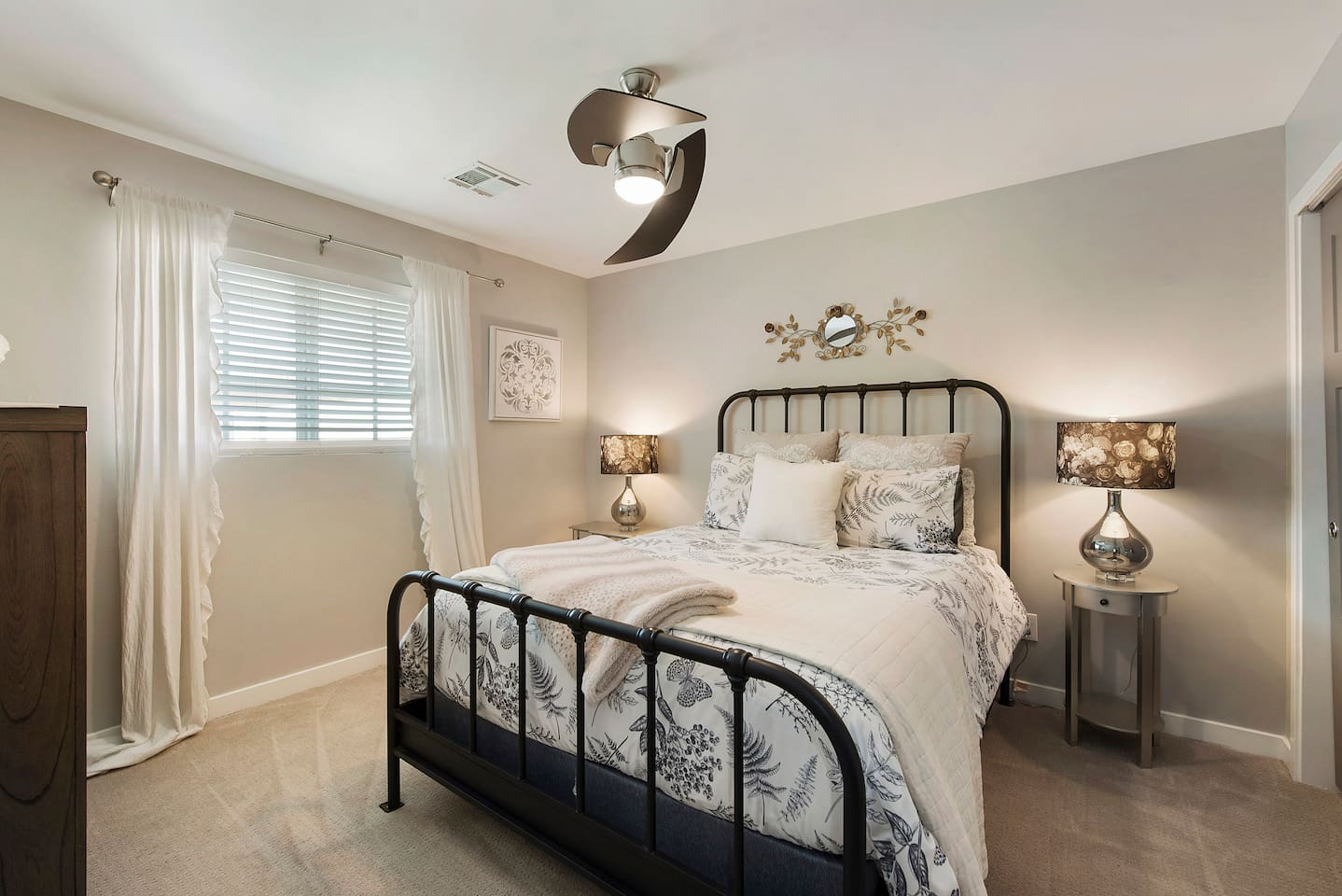 Comfortable bed and room.
