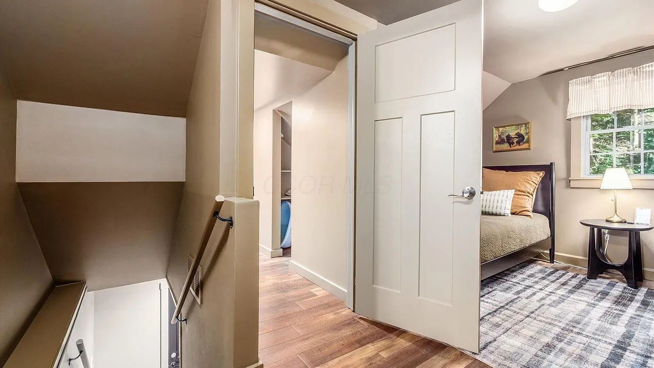 Upstairs Room 3, Stairs down, Door to Bathroom/Bedroom