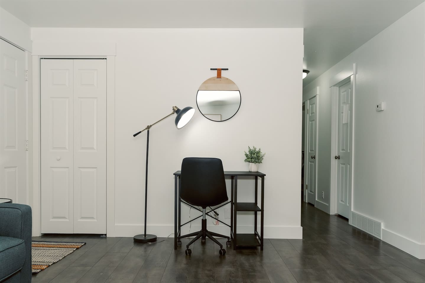 Dedicated workspace in living room.