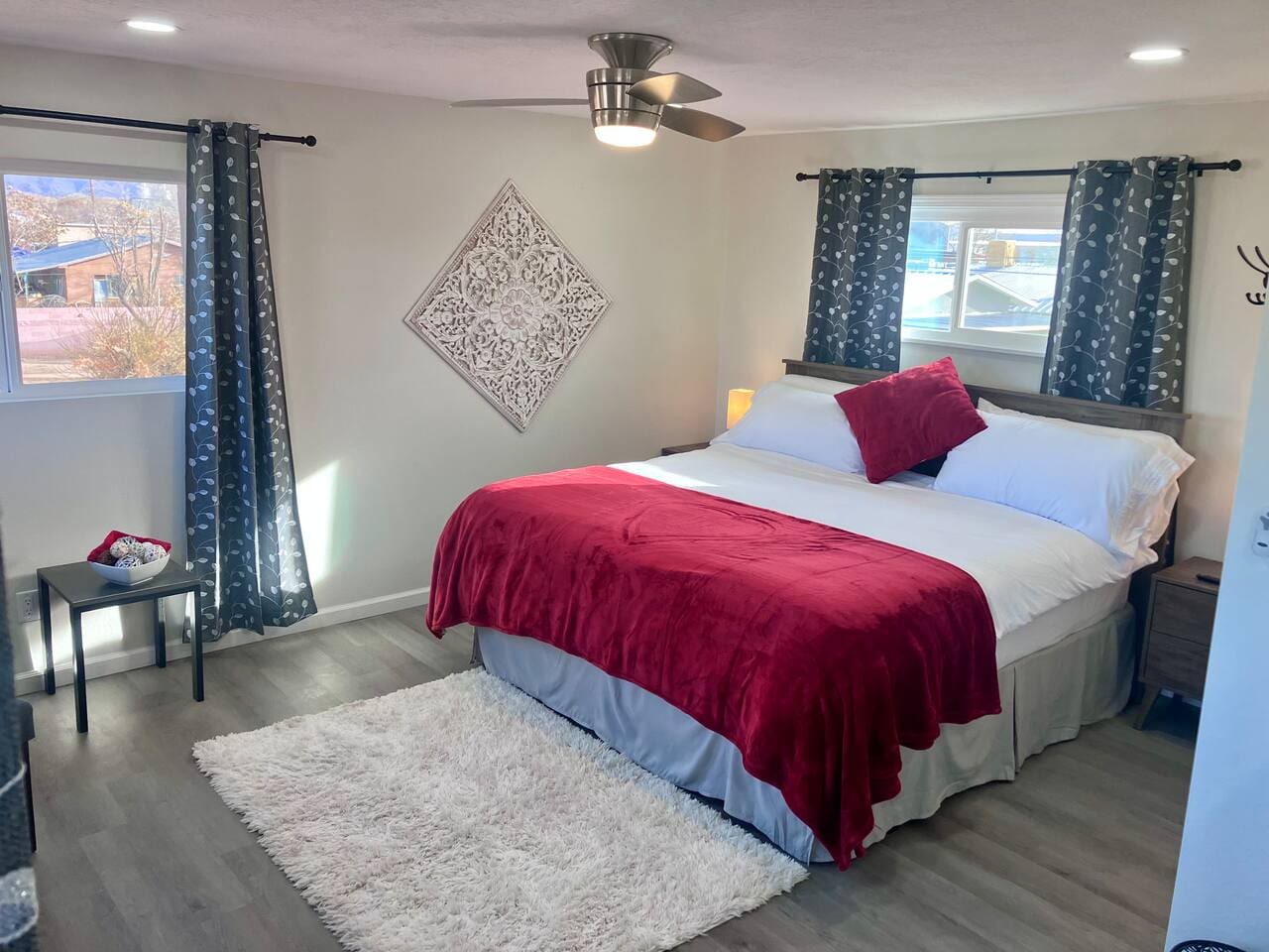 KING bed with super comfortable spring/foam mattress!