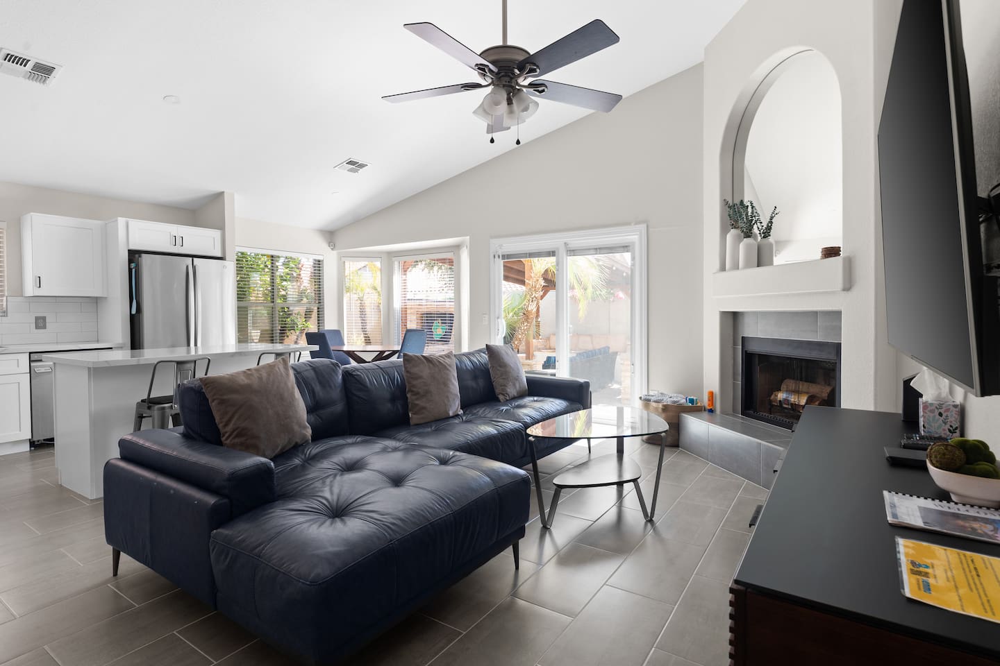 The living room is spacious, comfortable and a great place for everyone to gather.