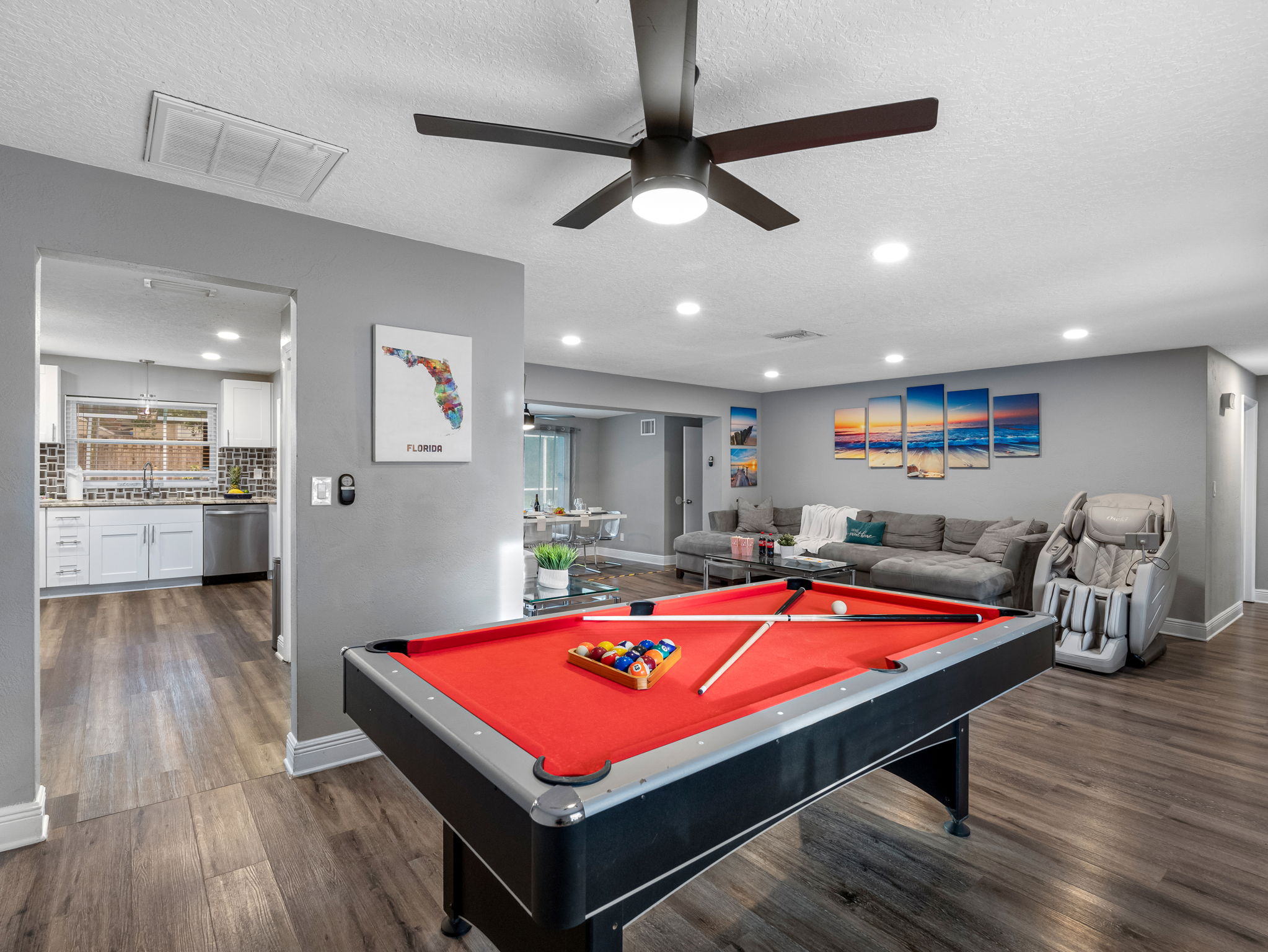 Perfect for guests of all ages, the dual-purpose table offers both billiards and ping pong, keeping everyone entertained rain or shine.