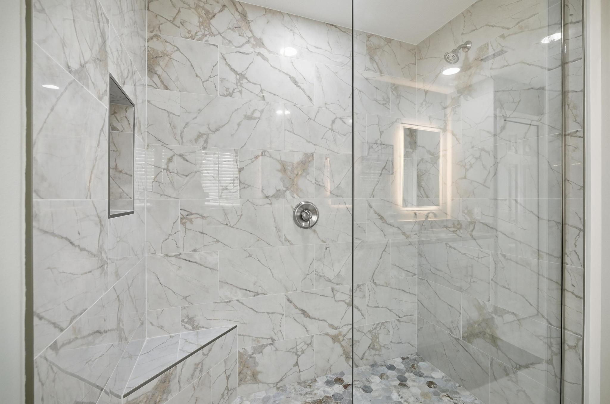 Master Shower with corner seat. 