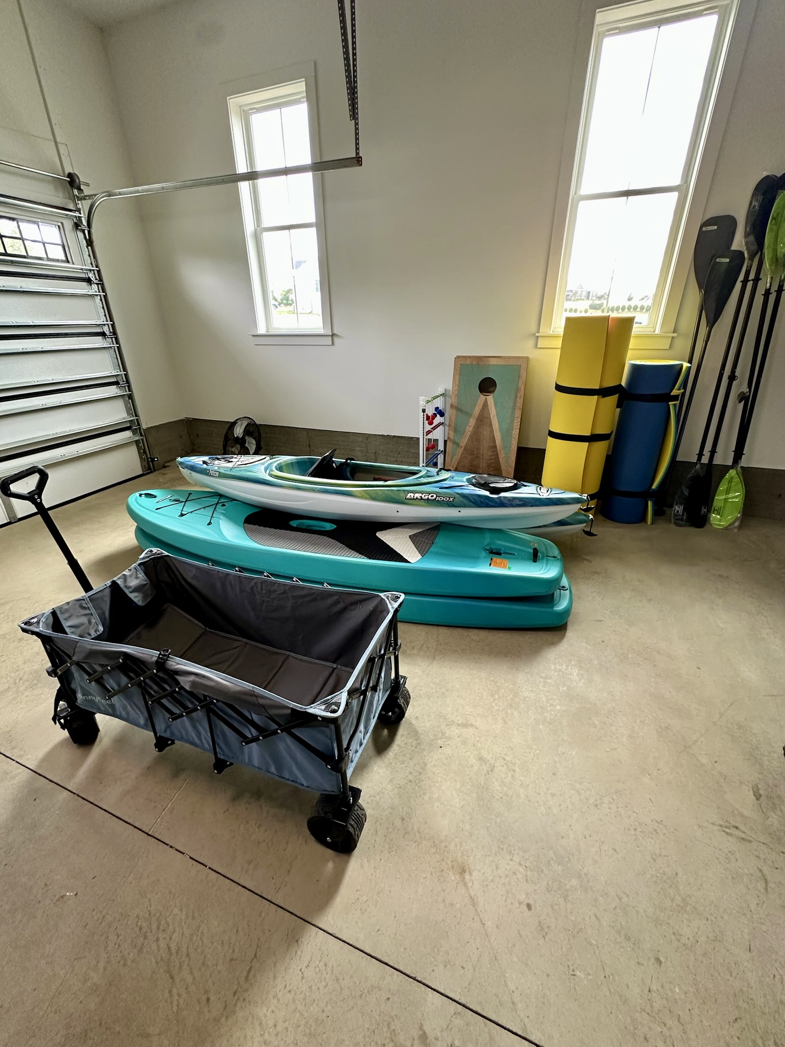 A handy fold-out wagon makes carrying coolers, gear, or beach supplies to the water a breeze.