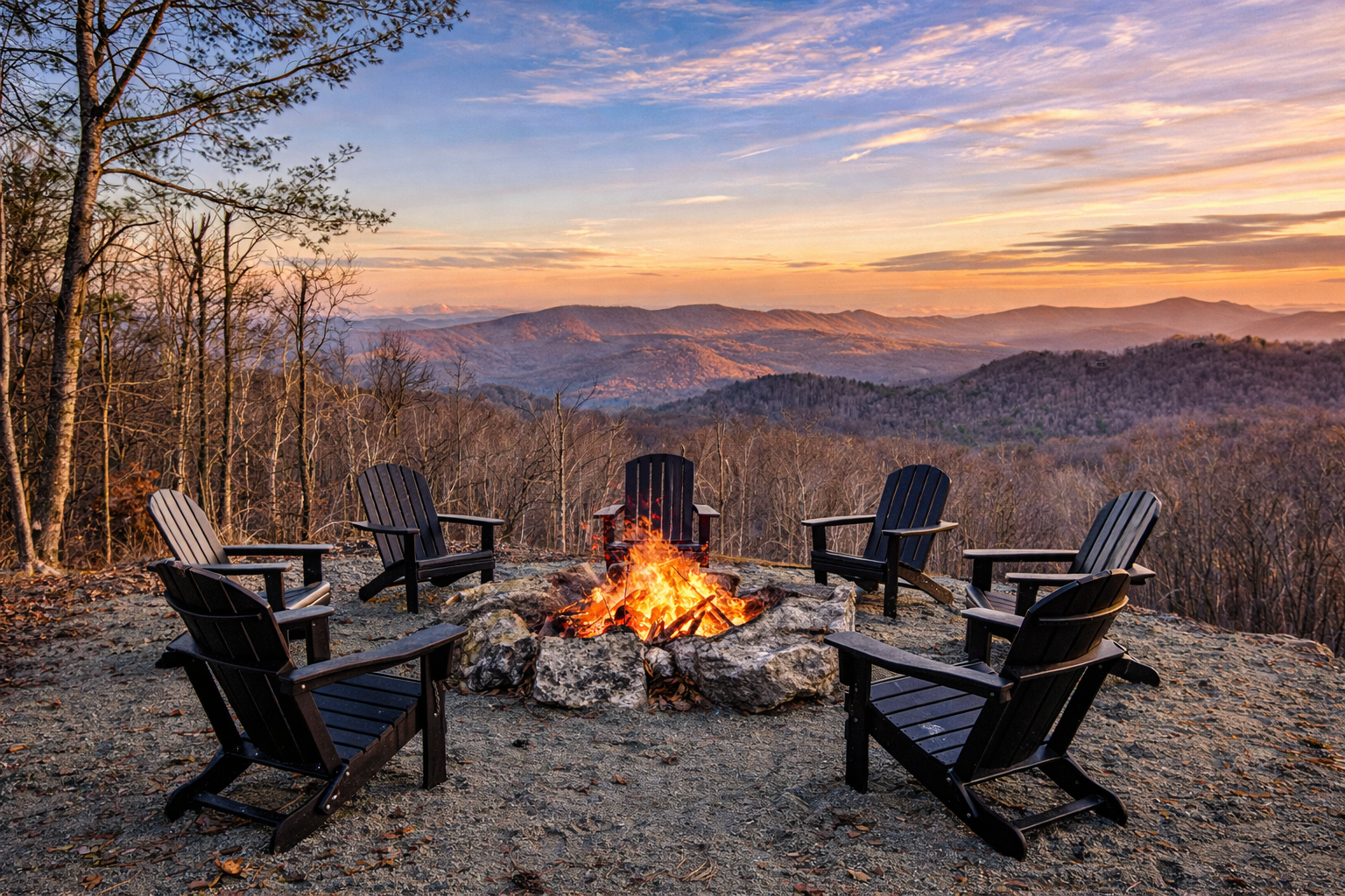 Stone fire pit perched above the mountains, perfect for stargazing, storytelling, and crisp Beech Mountain evenings.