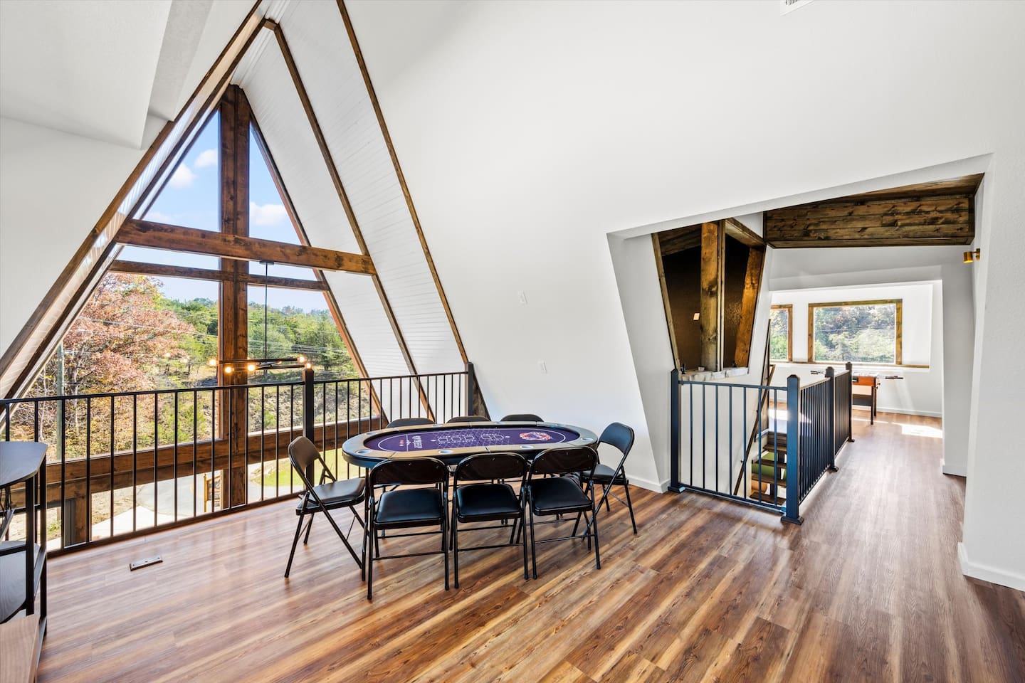Watch the stars dance from this charming A-frame with a view.