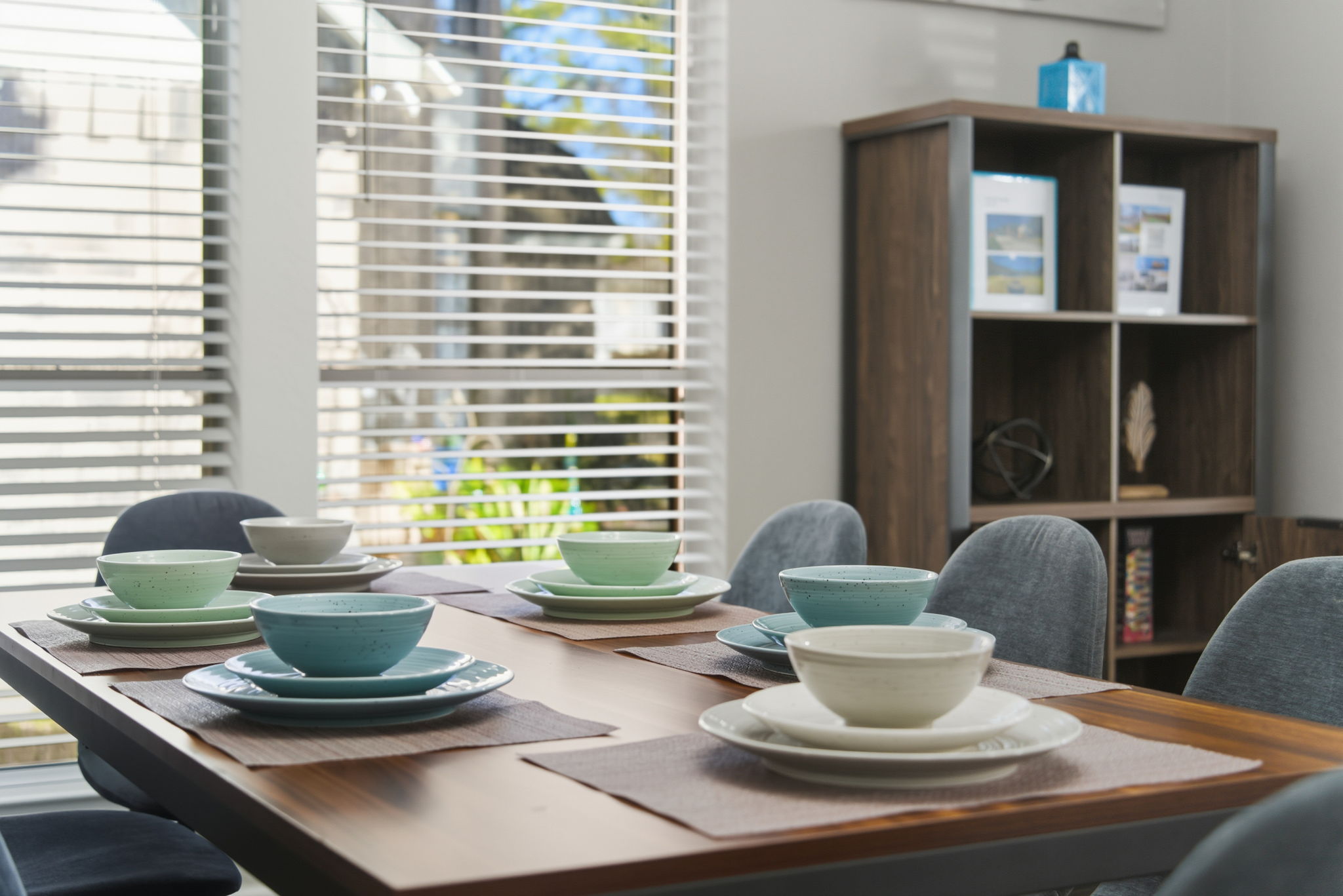 Gather everyone together for dinner in this open dining space.