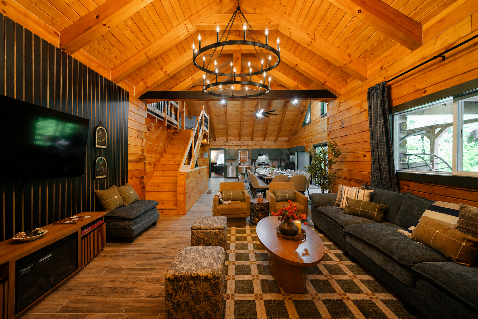 An open and welcoming living space at the heart of the cabin.