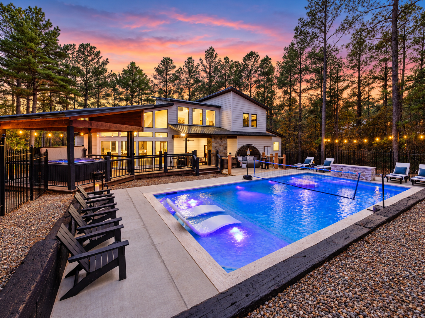 Make a splash in our brand new 16x34 pool with optional heating! Lounge on the tanning ledge with bubblers, enjoy the waterfall, or dive into a volleyball match with volleyball net included!