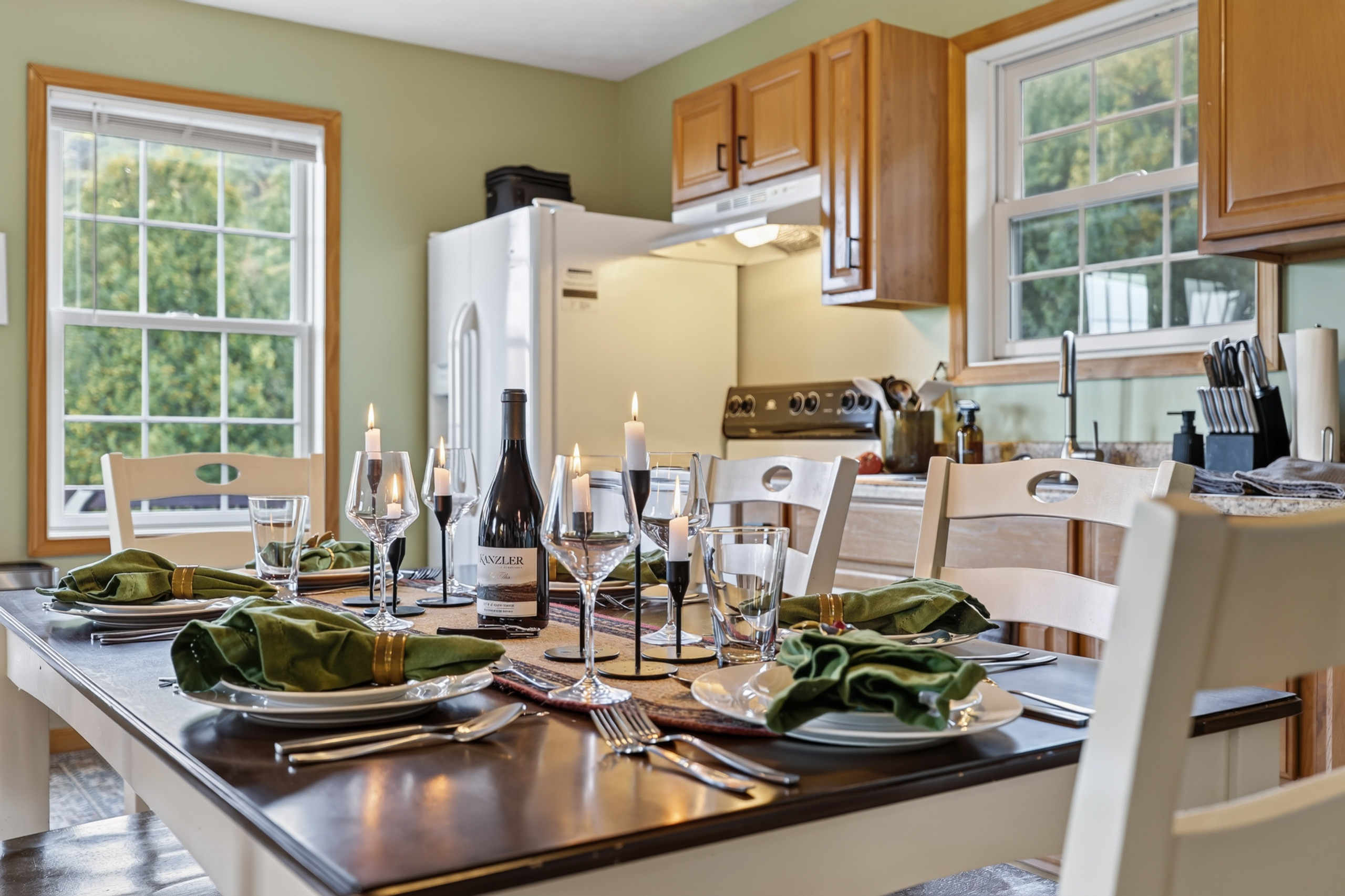 Another view of the shared kitchen and dining area.