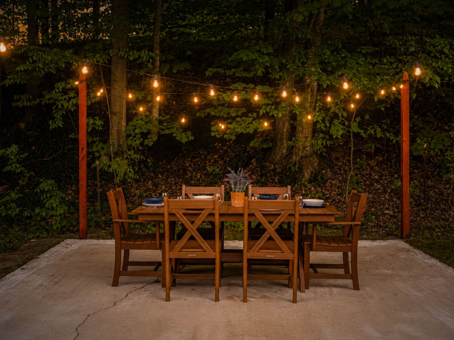 String lights around outdoor table