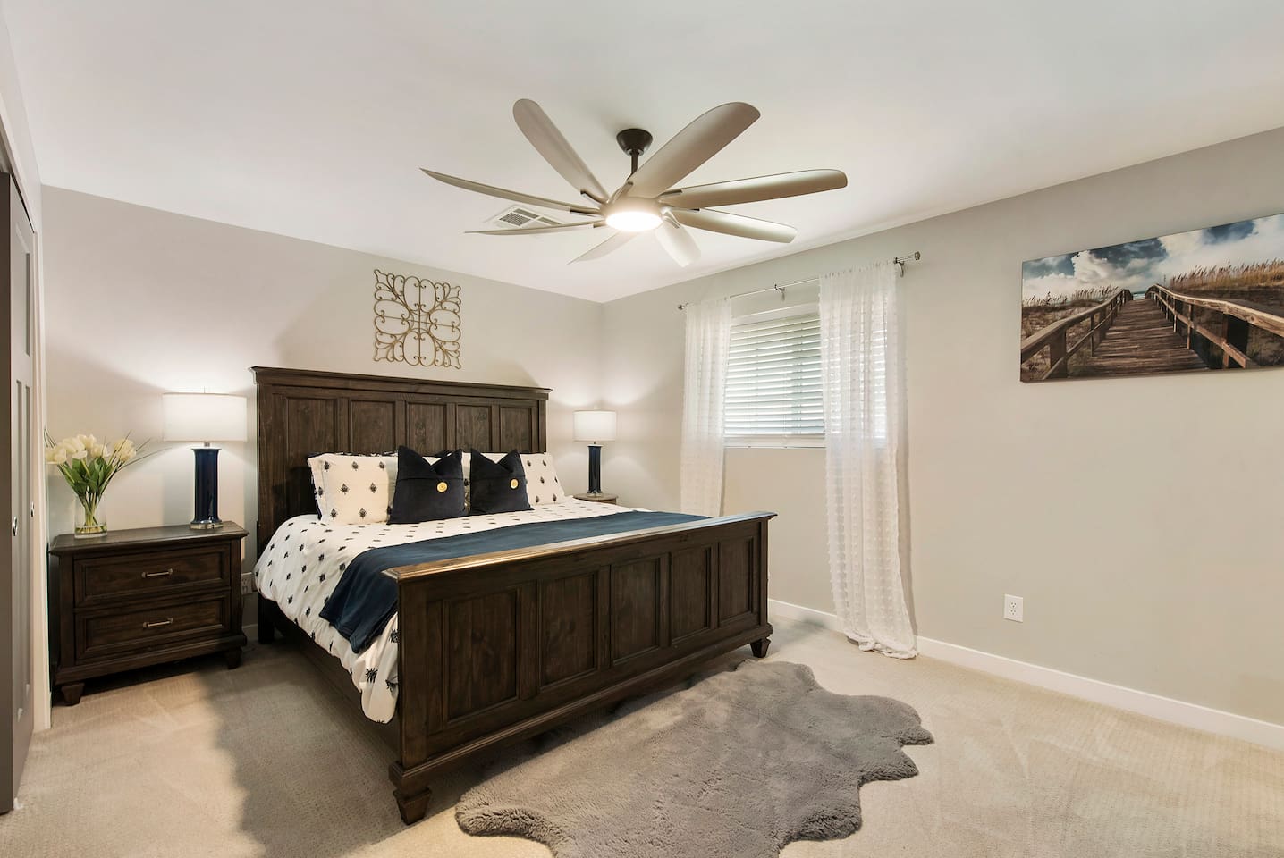 Owner’s Retreat – Spacious suite with rollaway option. Extra sleeping available: twin ottoman in Media Room or in the Utility Room (bedroom-sized with door, desk, and cabinets).