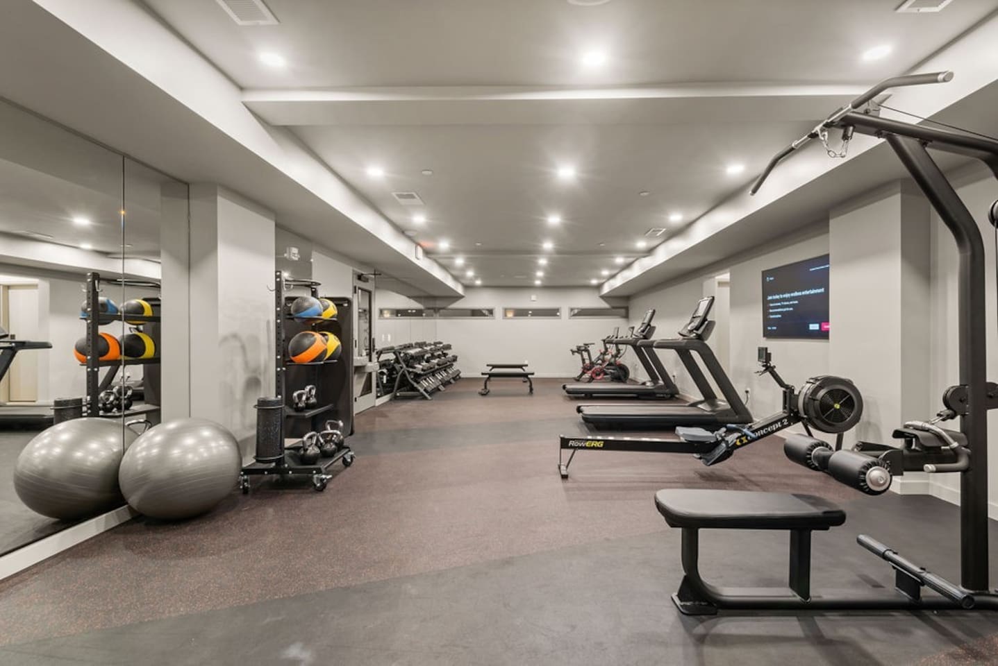 Building gym facilities. This is public space and guests are encouraged to use, during their stay. This facility has all you need to keep your workouts going string while travelling.