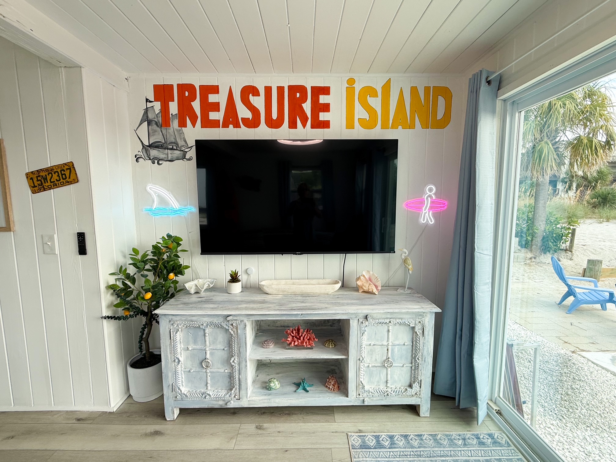 65" TV & Neon Decor