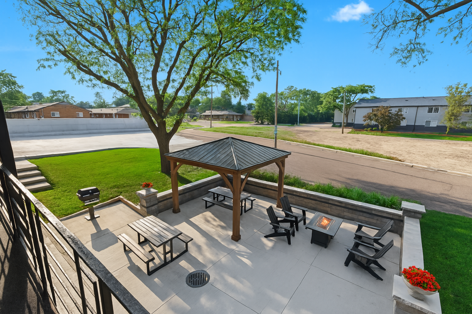 Community grilling and picnic area with shaded pavilion—great for group meals or outdoor lounging.