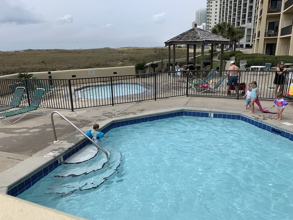 The gated kiddie pool is ideal for the little ones to splash safely!!