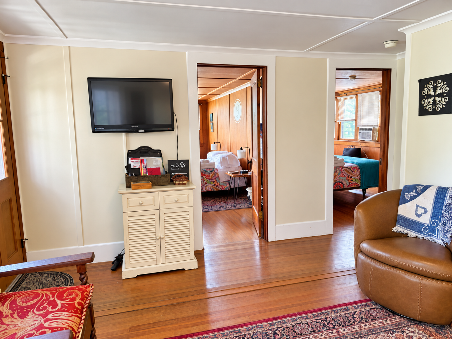 Goodyear Boathouse living room looking into the 2 bedrooms.