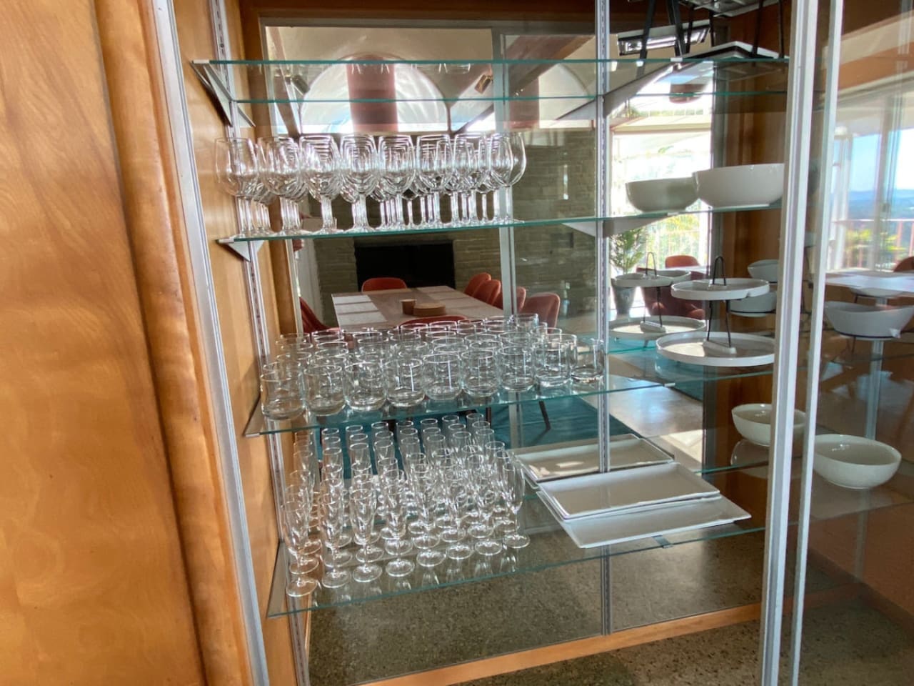24 of each: wine glasses, champagne flutes, and short cocktail glasses.