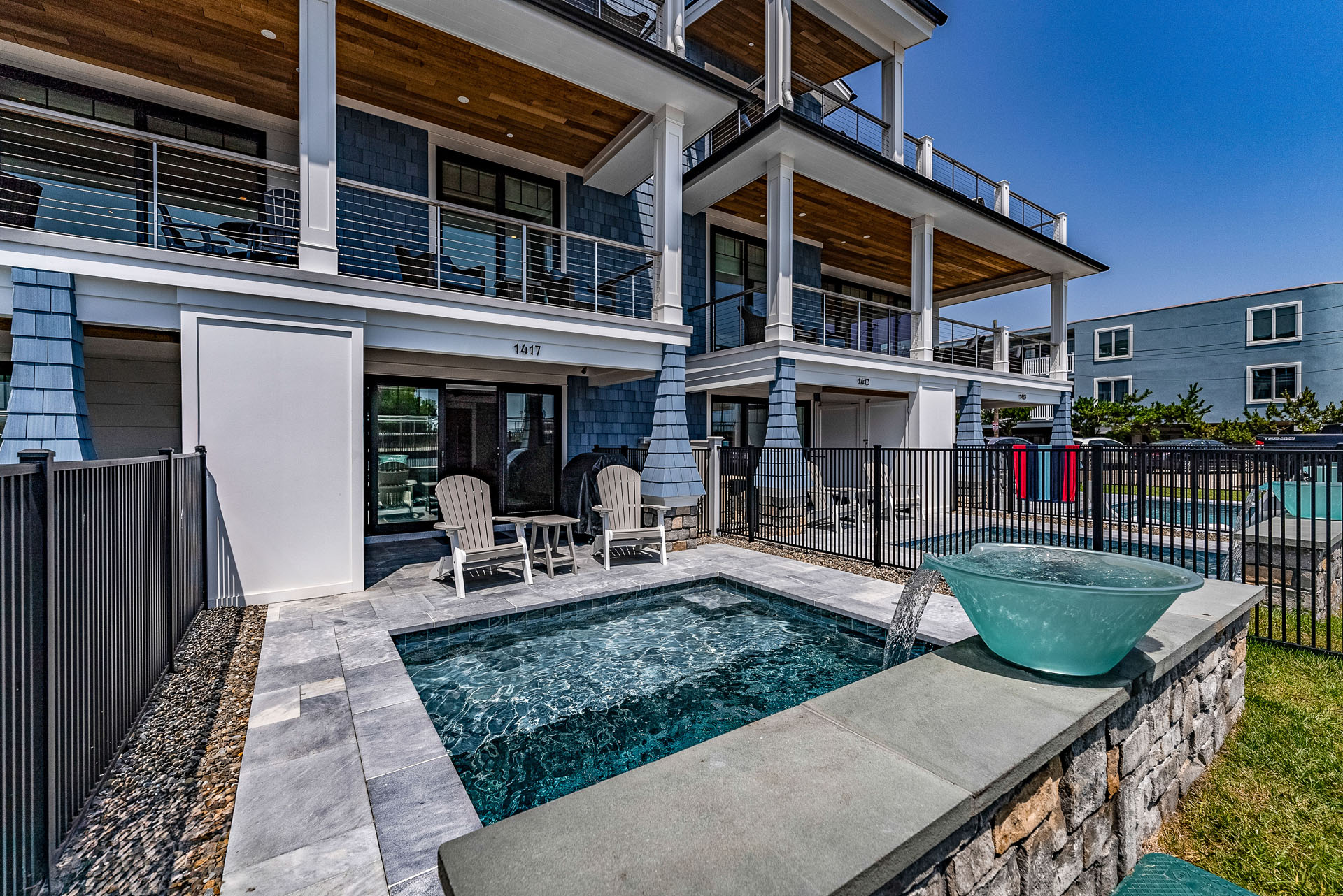 Close up details of the pool area