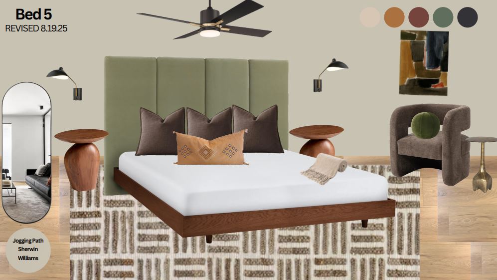Modern bedroom with a plush king bed, cozy seating nook, and stylish design—your perfect retreat for rest and relaxation.