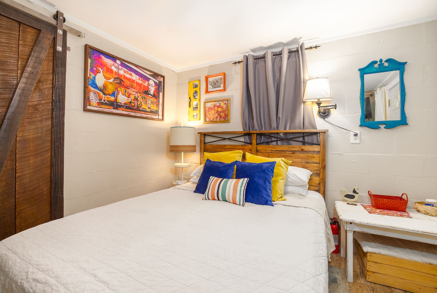 For privacy from the living room with sleeper sofa, a sliding barn door was added to the master bedroom with a lock.

"Clean and quaint! Much bigger than it seems. Short walk to all of the nightlife."
Jay (Guest Review)
