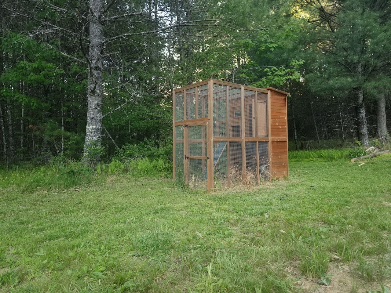 We offer a catio for feline guests. No cats in the tiny house please! 