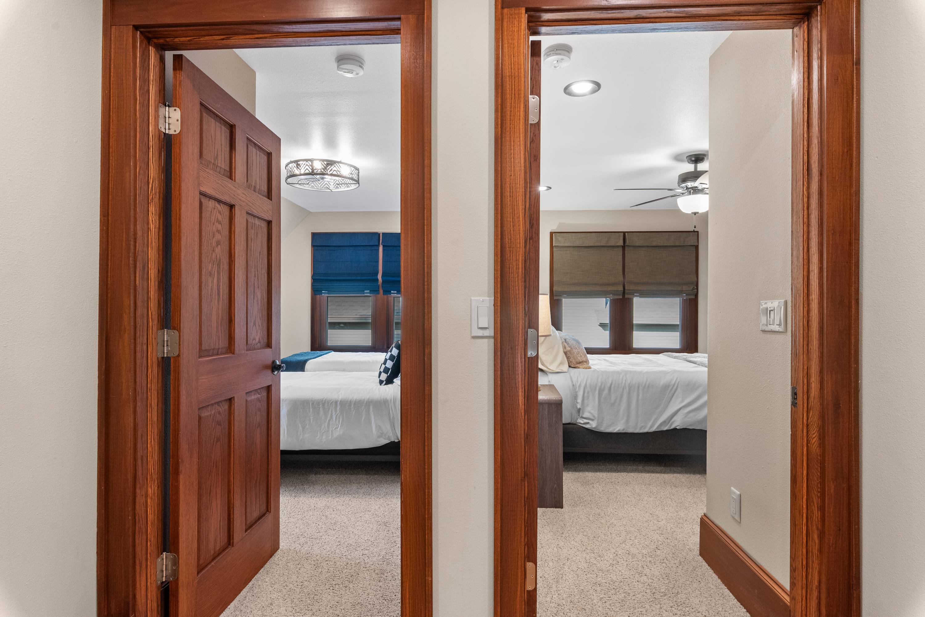 Hallway view into bedrooms.