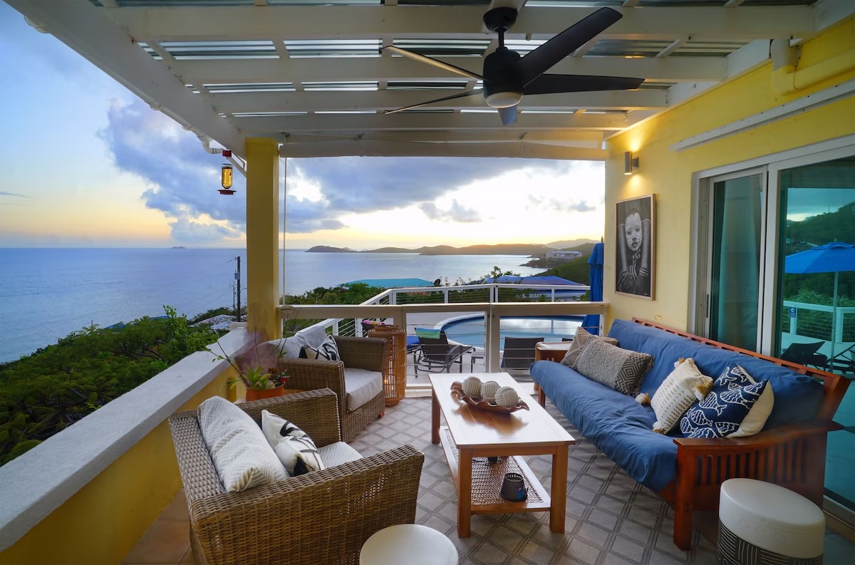 This cozy outdoor space is located off of the office area of the primary bedroom and the living room.