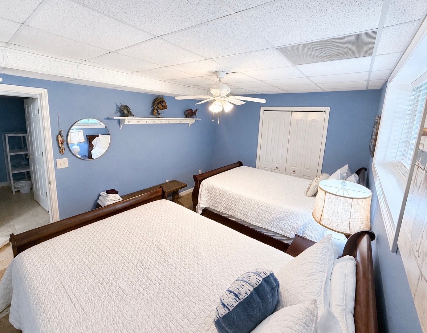 Relaxing basement bedroom with inviting furnishings