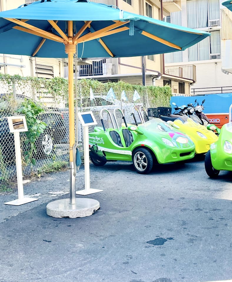 Can be rented next door from the hotel.